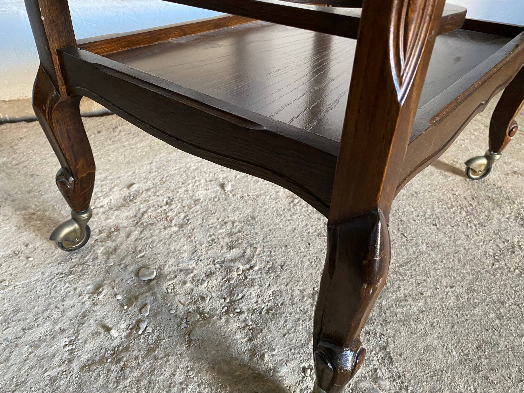 Bar trolley 1 rustic drawer on wheels 1970