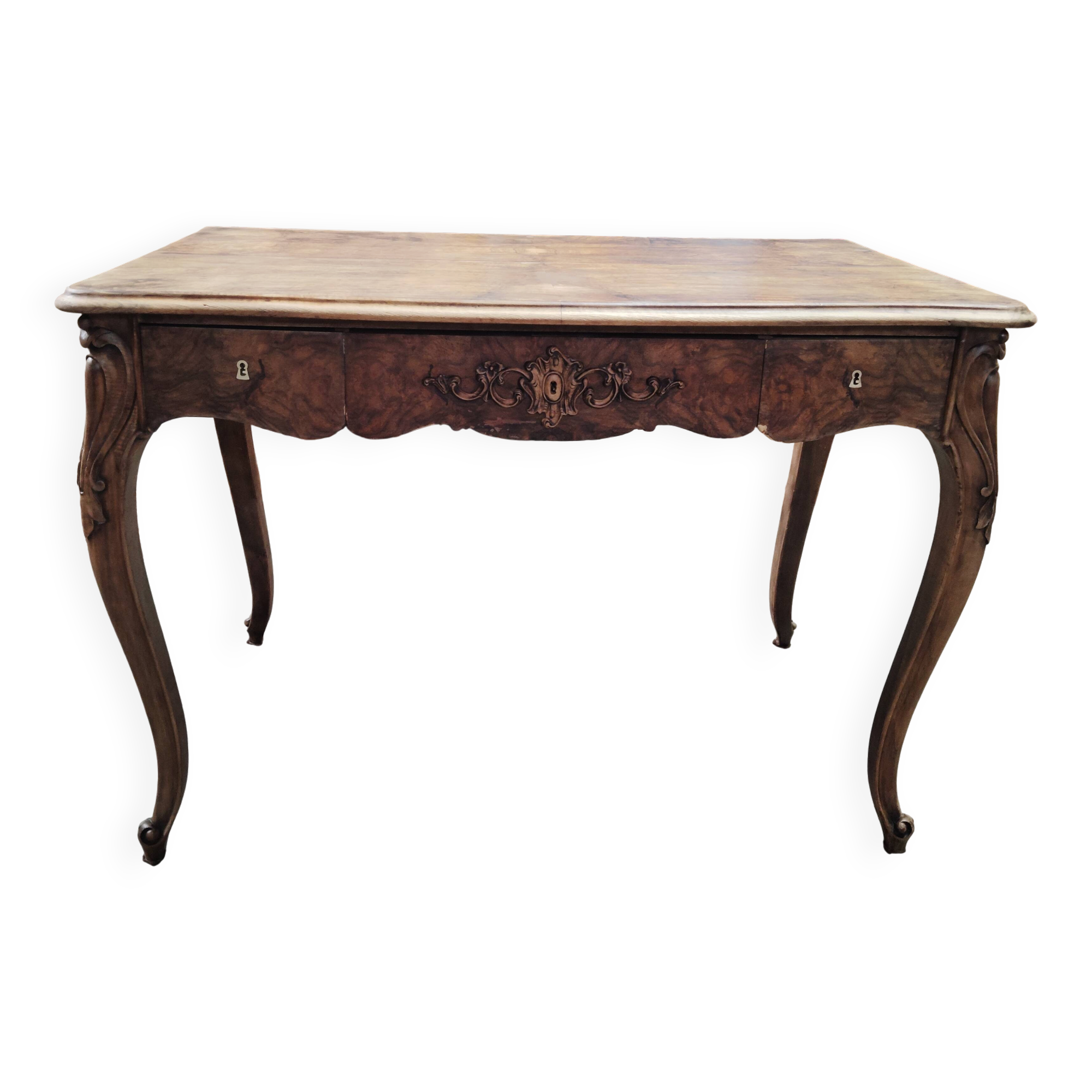 Louis XV desk with walnut burl.