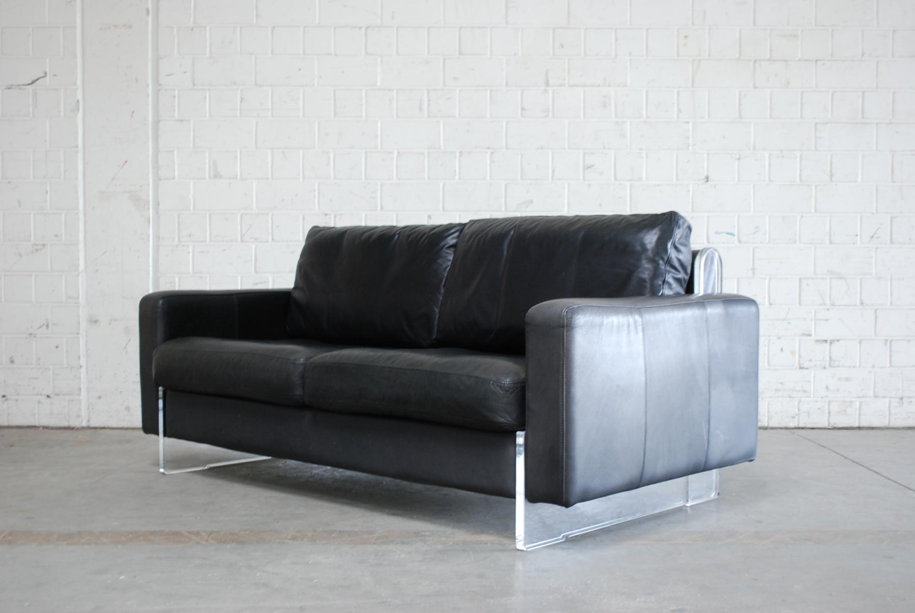 Vintage black leather sofa from Lavalina