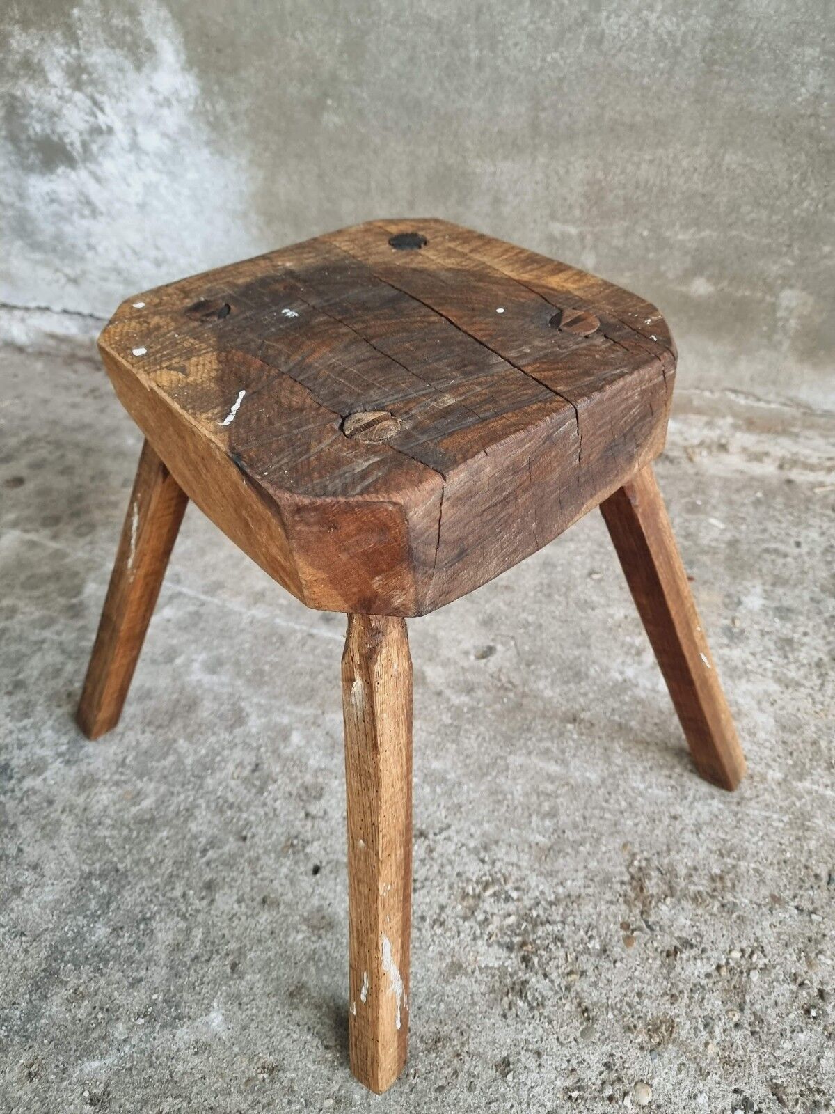 Antique stool oak plant table