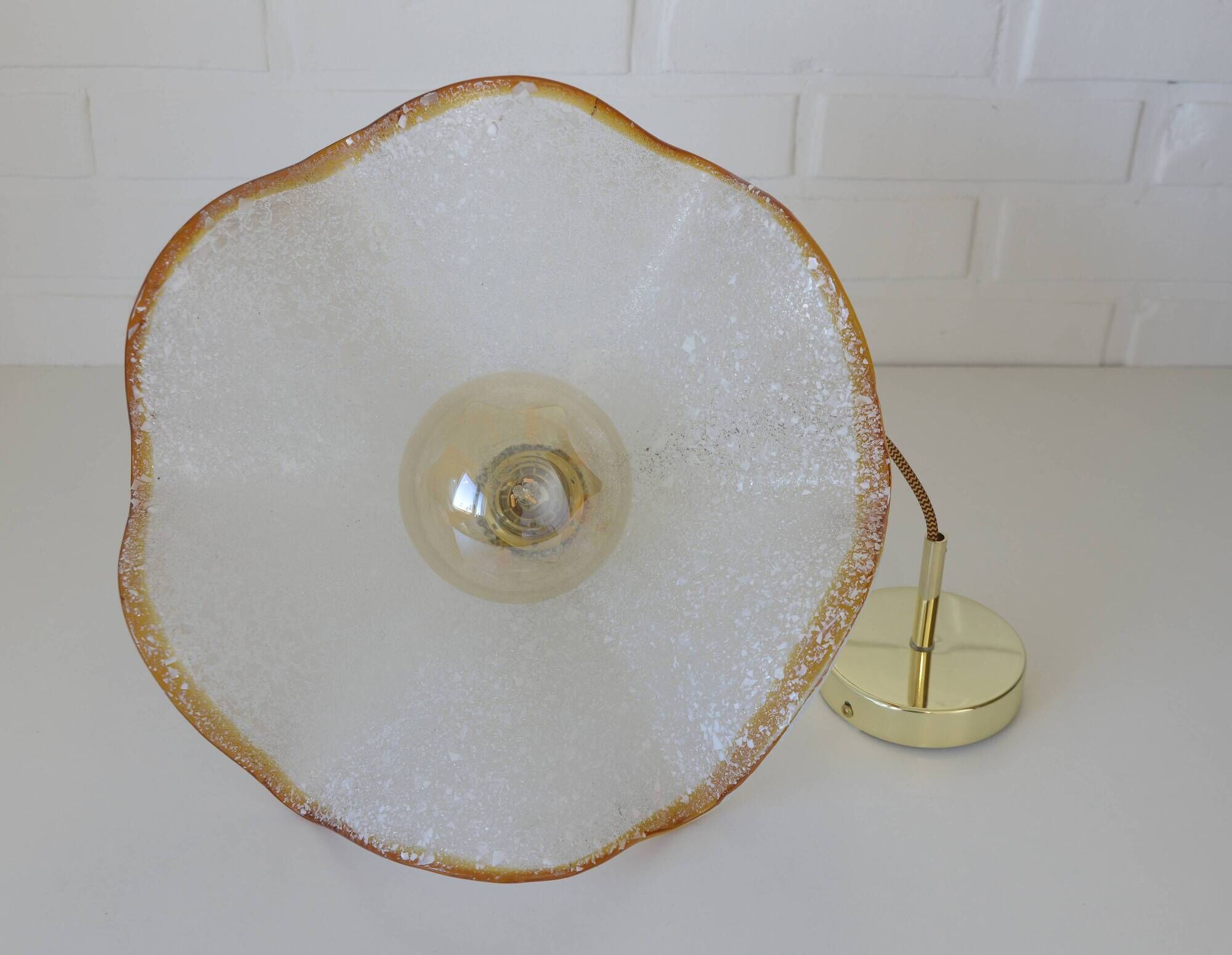 Hand Blown Murano Glass Pendant Light – Amber Rim, 1970s Italy Design