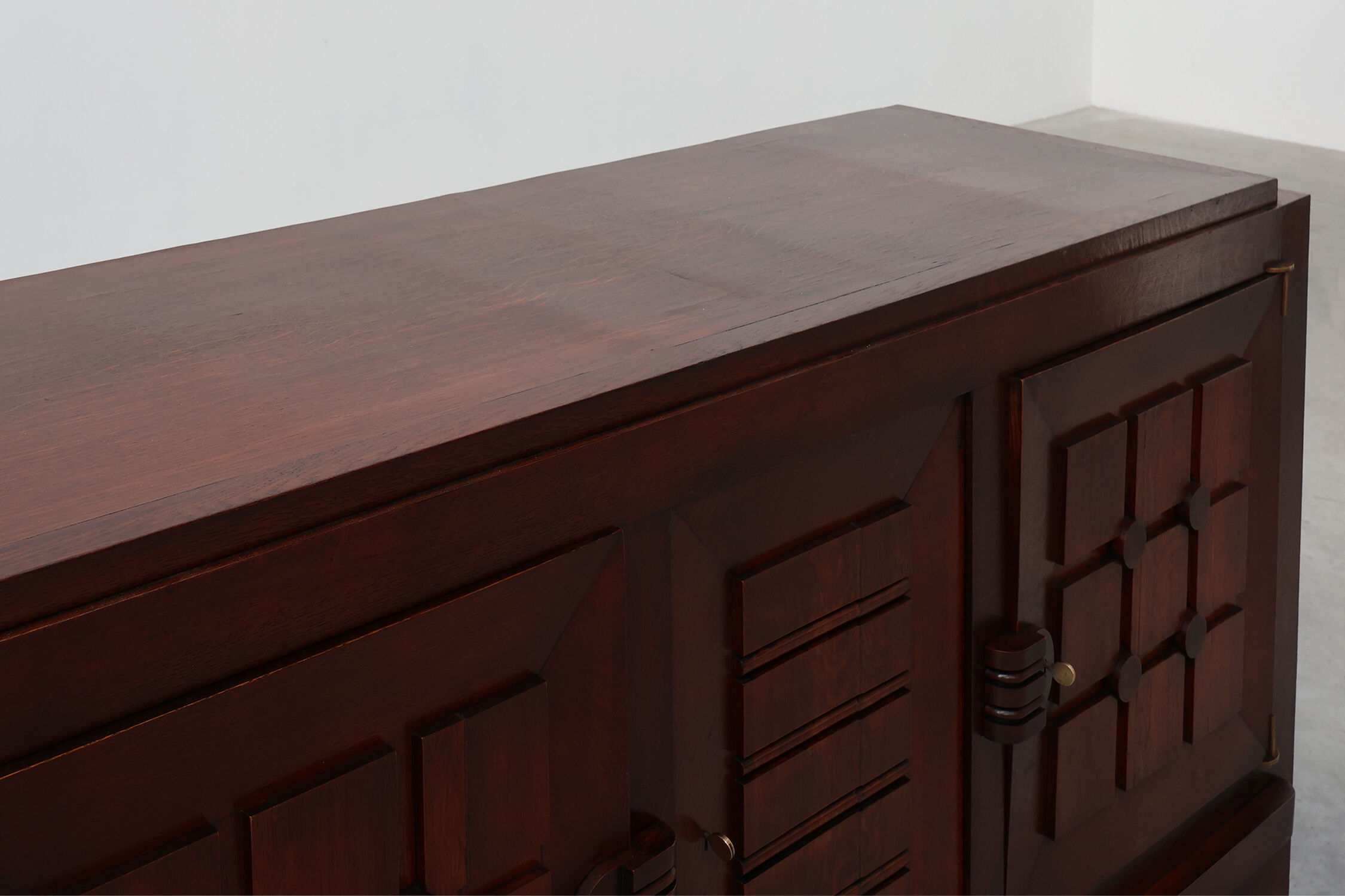 Art Deco carved geometric sideboard by Charles Dudouyt in oak, France ca. 1