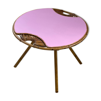 Vintage pink rattan coffee table