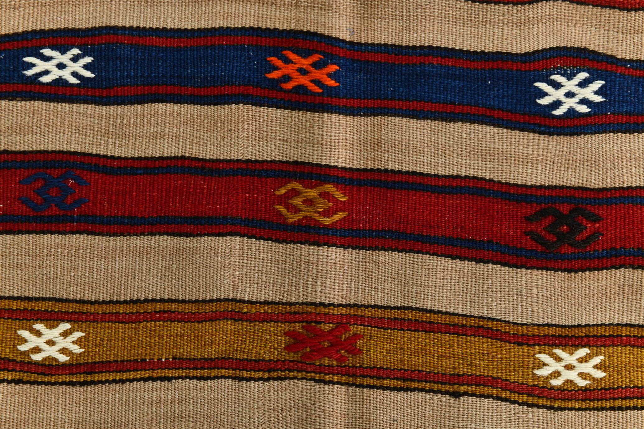 Turkish Red & Blue Striped Kilim Rug, 151x244Cm