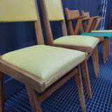 2 armchairs, 2 chairs 50s wooden