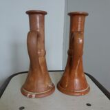 2 stoneware candle holders