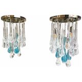 Flush mount in metal framed chrome with large clear and blue drops