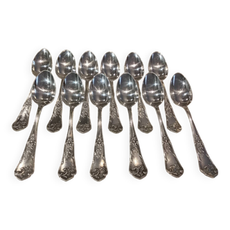 12 silver-plated metal coffee spoons by Boulenger LXV demi riche.