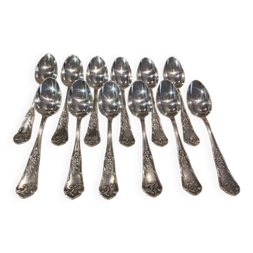 12 silver-plated metal coffee spoons by Boulenger LXV demi riche.