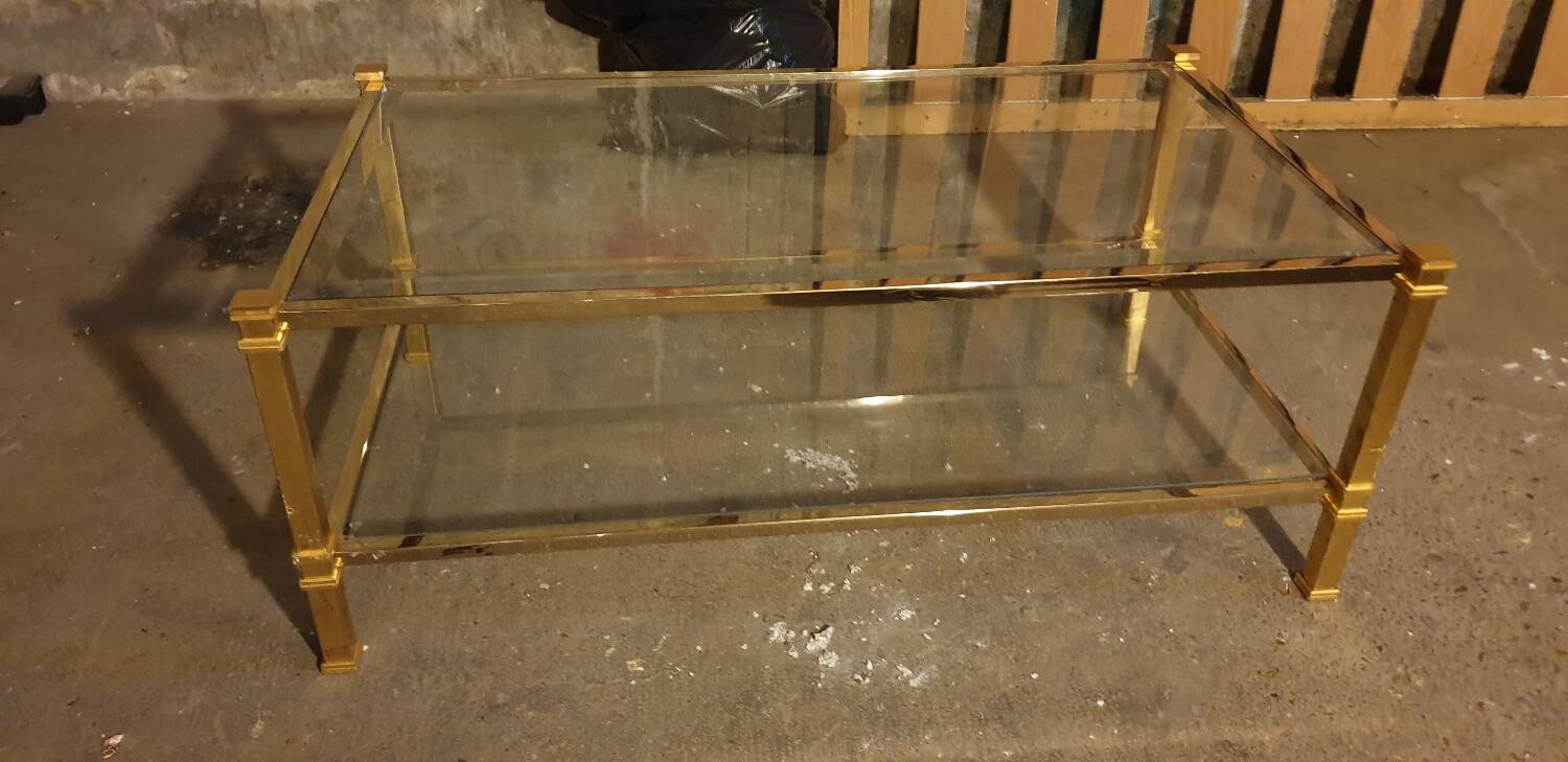 Glass and brass coffee table