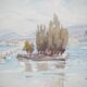René LEVERD: Switzerland, Swans of Geneva, Original watercolor