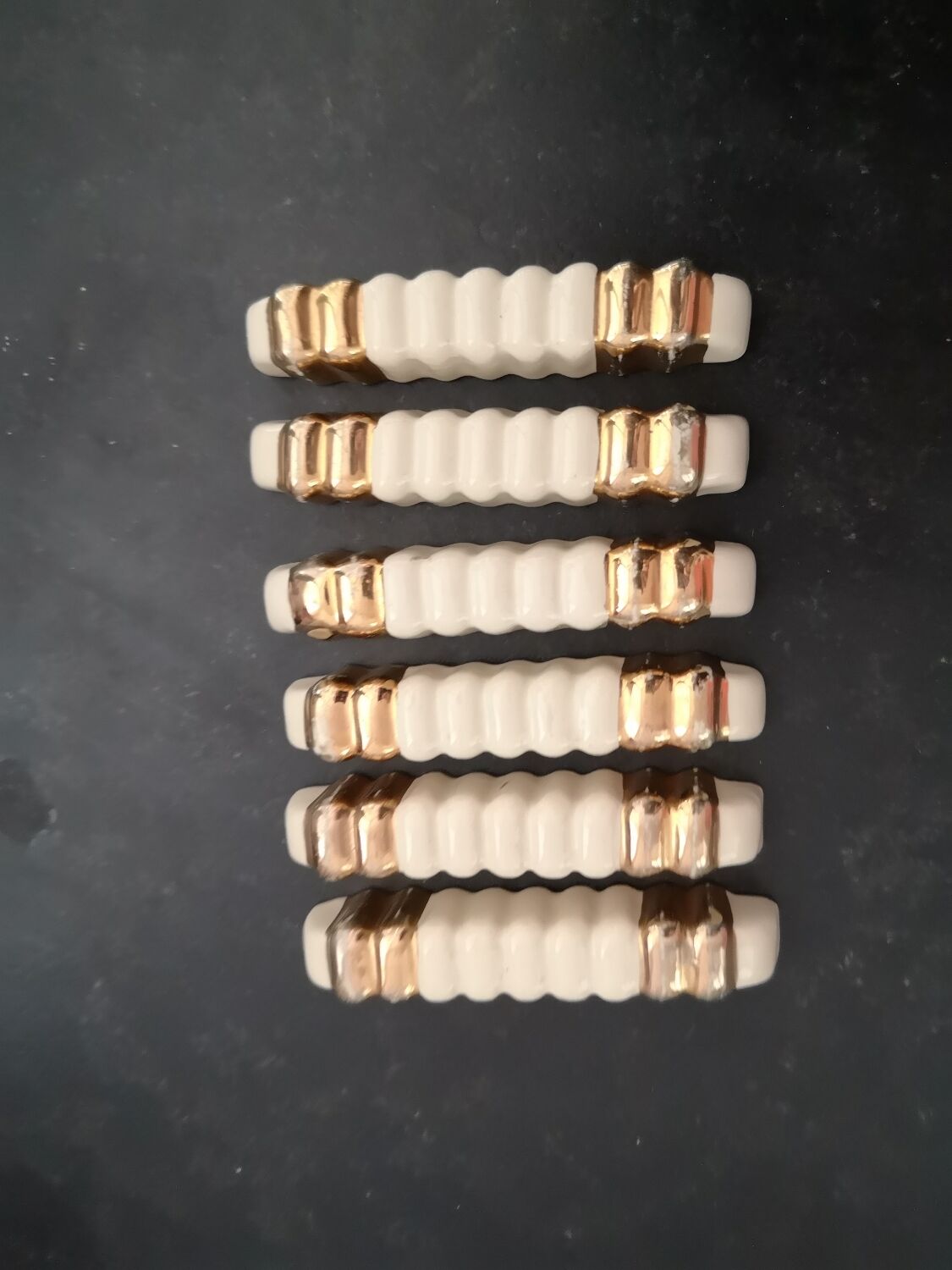 Set of 6 Art Deco knife holders in cream and gold earthenware