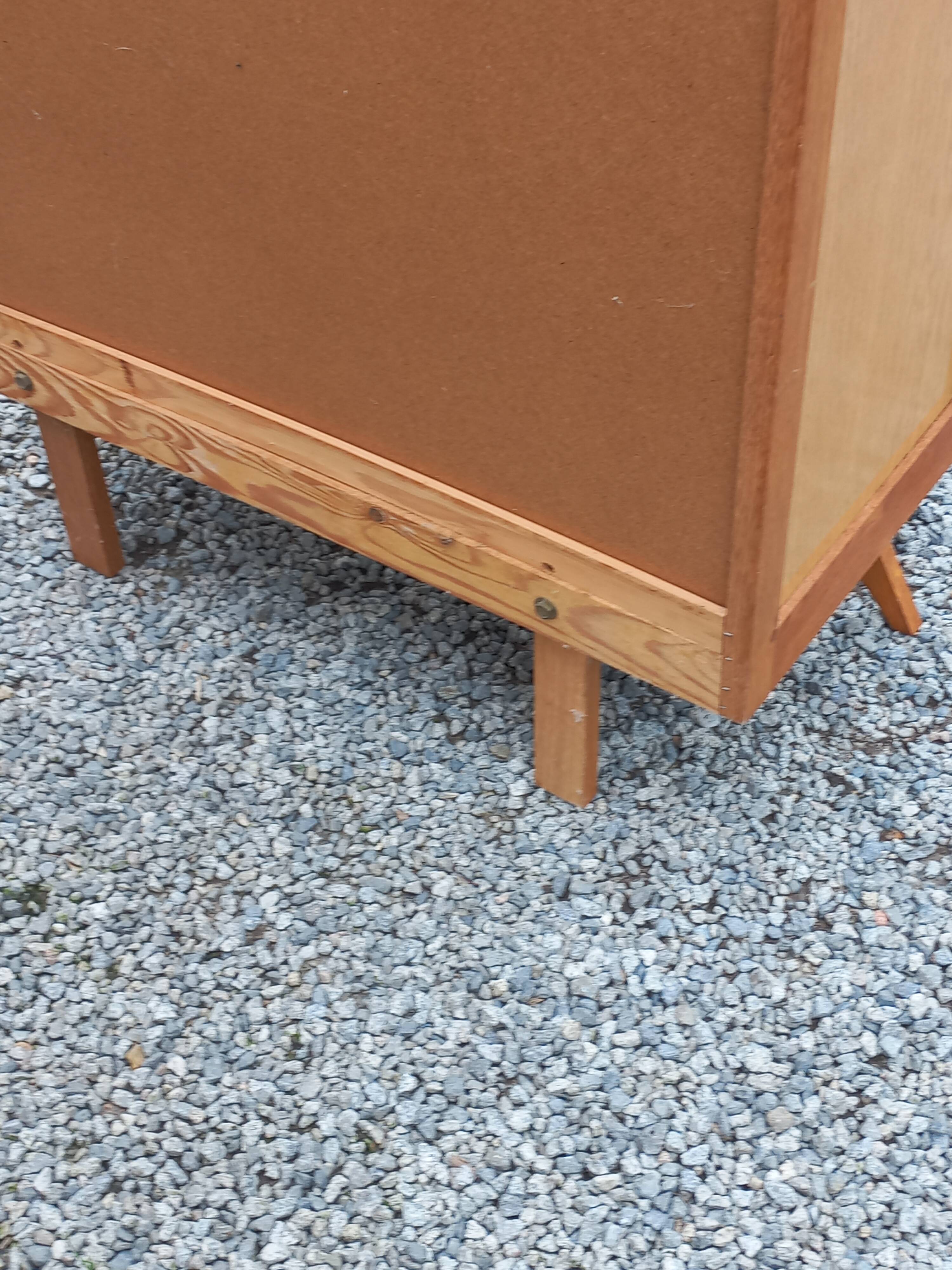 Vintage chest of drawers in blond and golden oak, compass legs and 4 drawers, 1950s