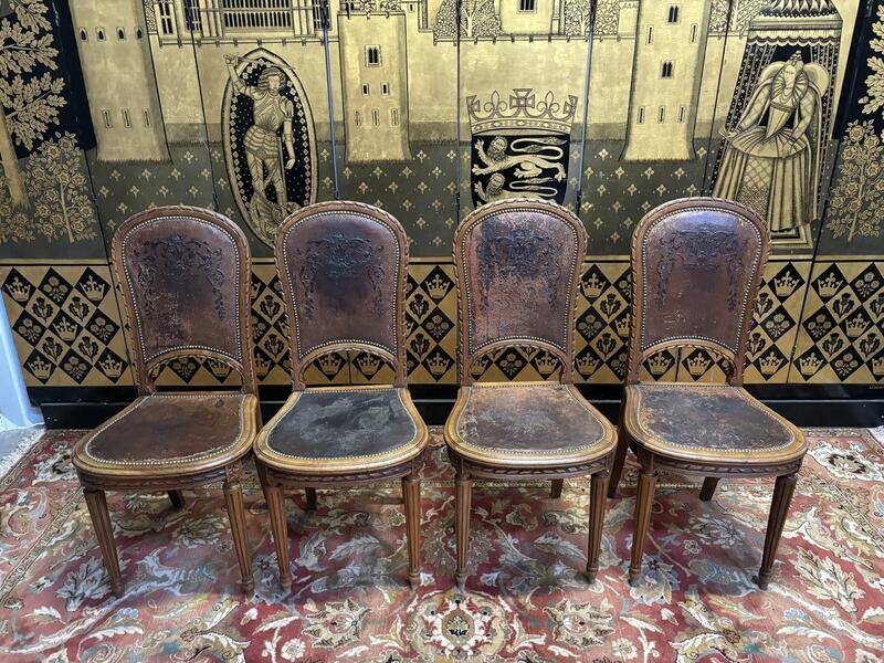 Set of 4 Louis XVI leather chairs