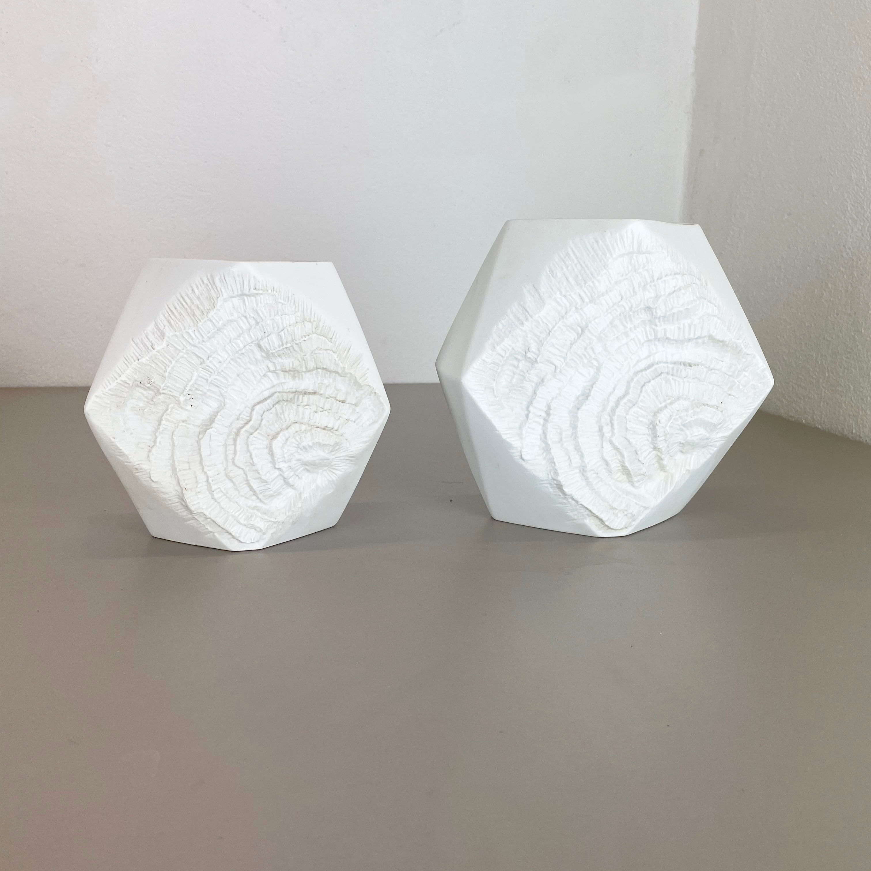 Set of 2 Original OP Art Biscuit Porcelain Vases by AK Kaiser, Germany, 1970s