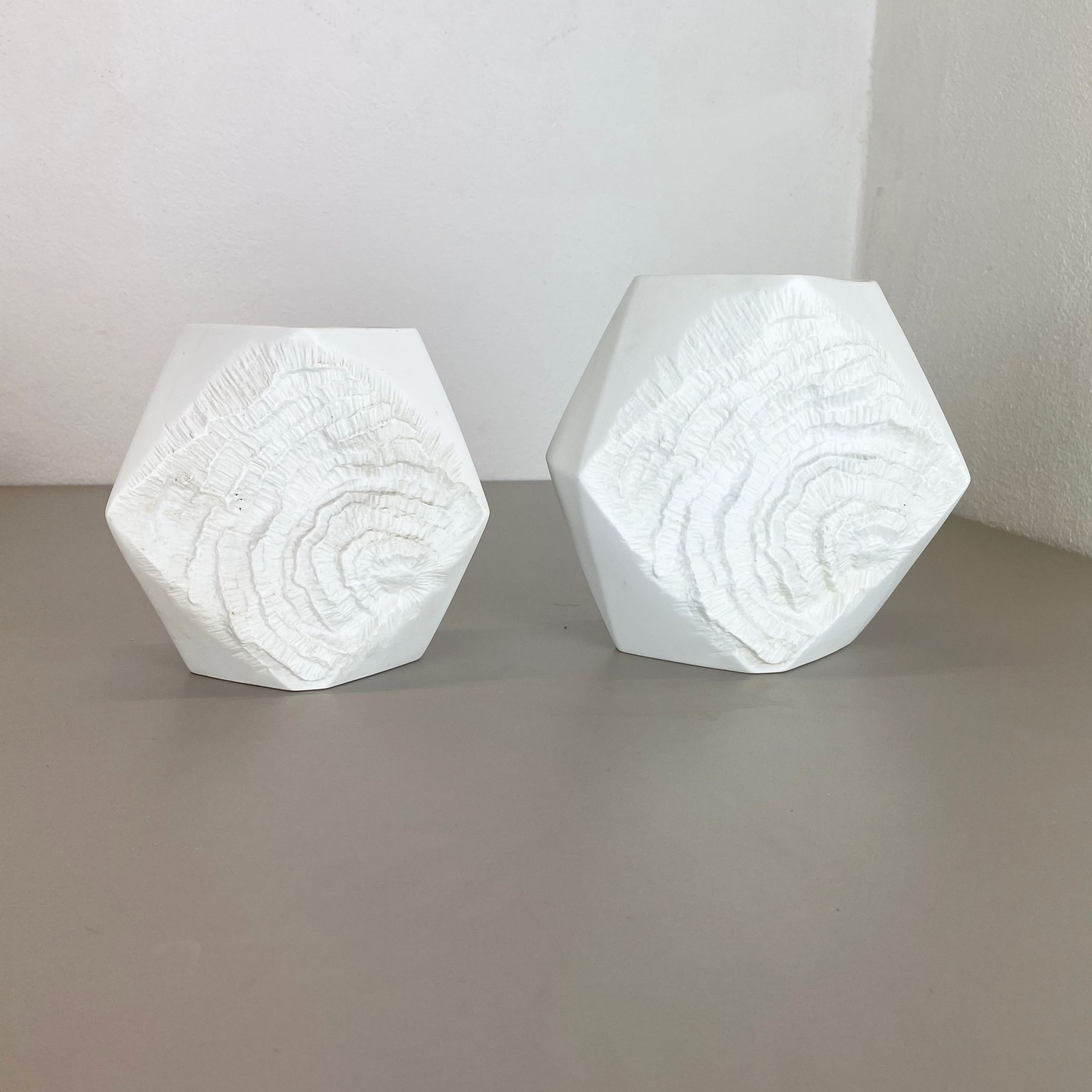Set of 2 Original OP Art Biscuit Porcelain Vases by AK Kaiser, Germany, 1970s