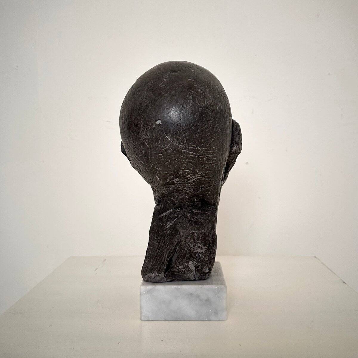 Mid Century Painted Plaster Bust of a Man on a Marble Base, 1976