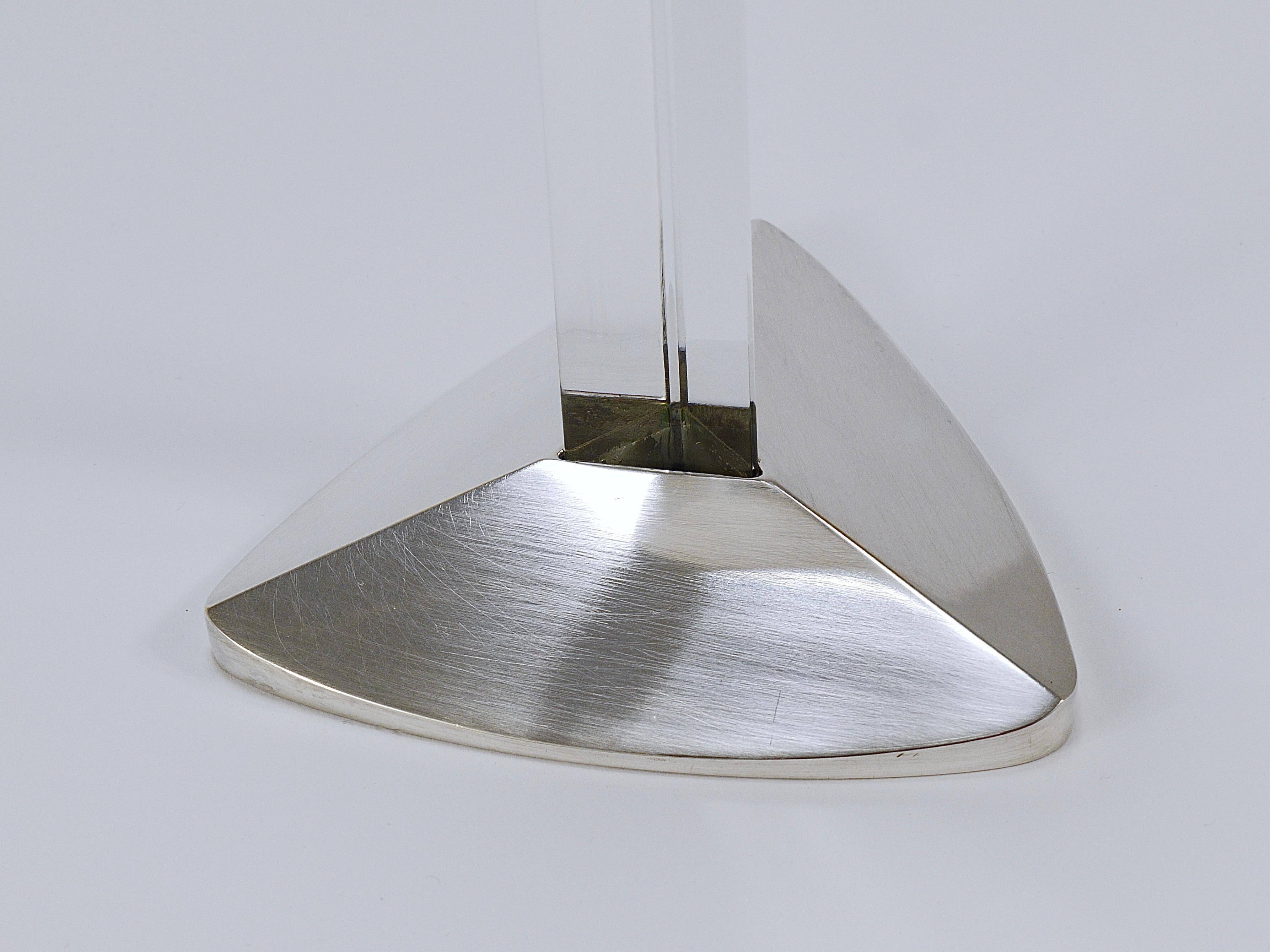 Riedel x Mesa postmodern chandeliers in silver and crystal, Italy, 1980.