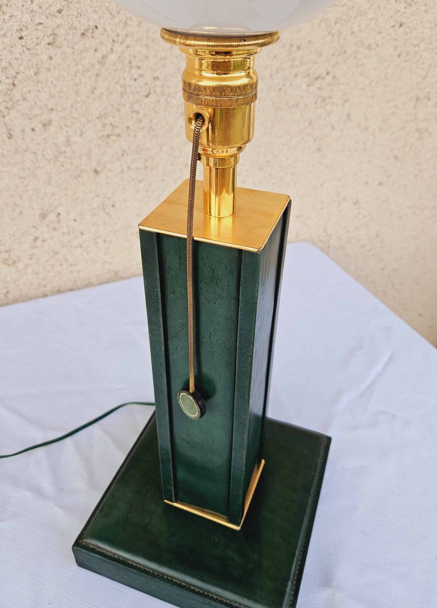 1940 Lamp Leather & Golden Brass Maison Chalmette in Paris Ht 55 cm