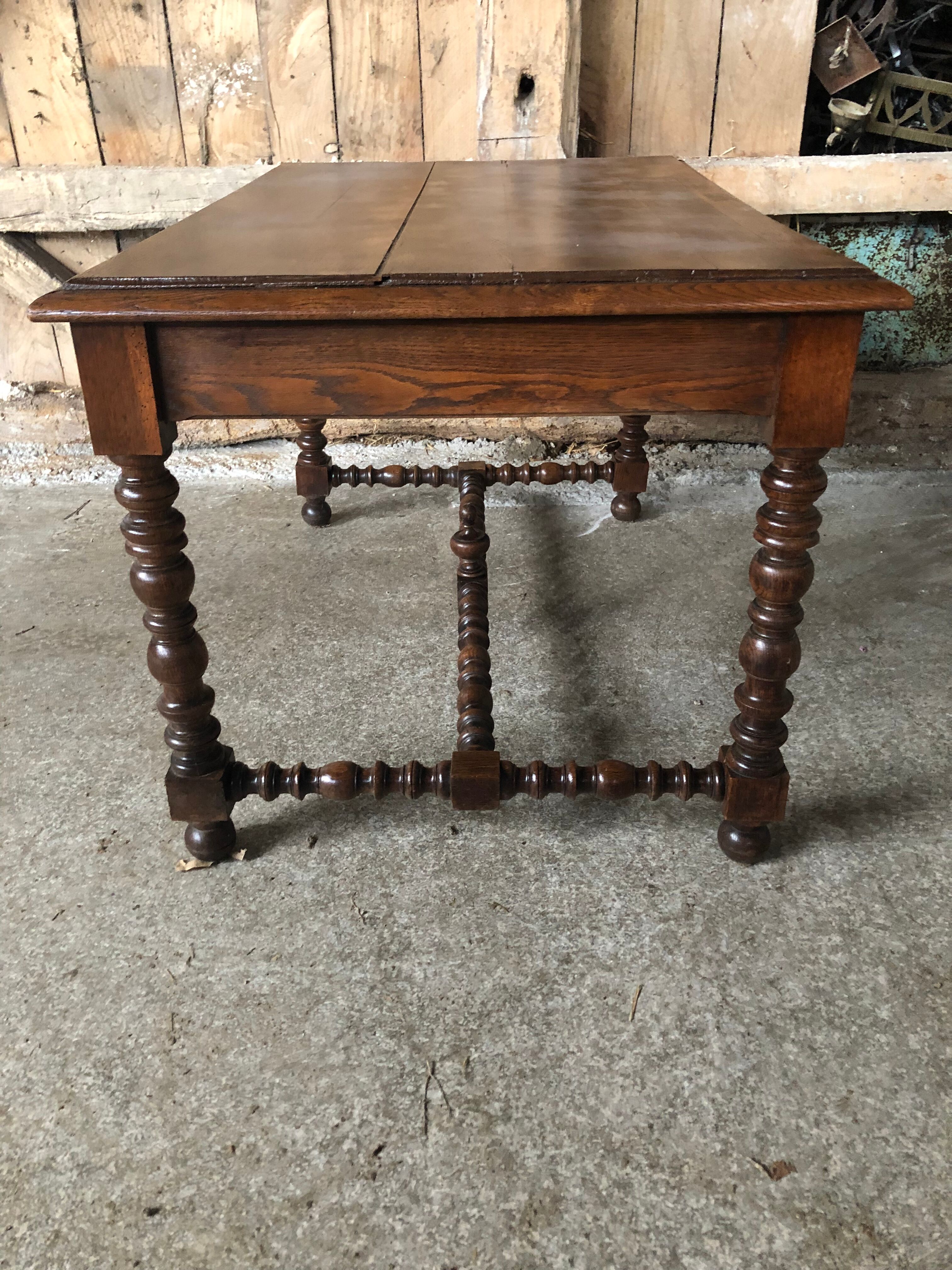 Old desk style henri ii table + drawer wood turned vintage
