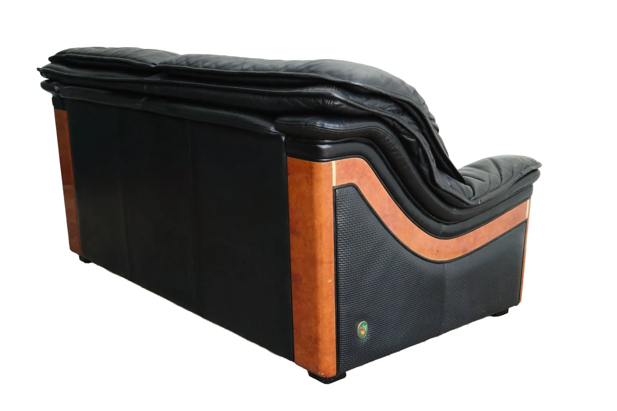 Paolo Gucci for Formitalia – two-seater sofa in black leather and burl wood