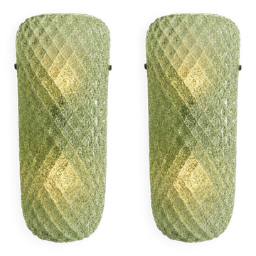 Set of Two Mid-Century Modern Green "Graniglia" Rombus Murano Glass Wall Sc