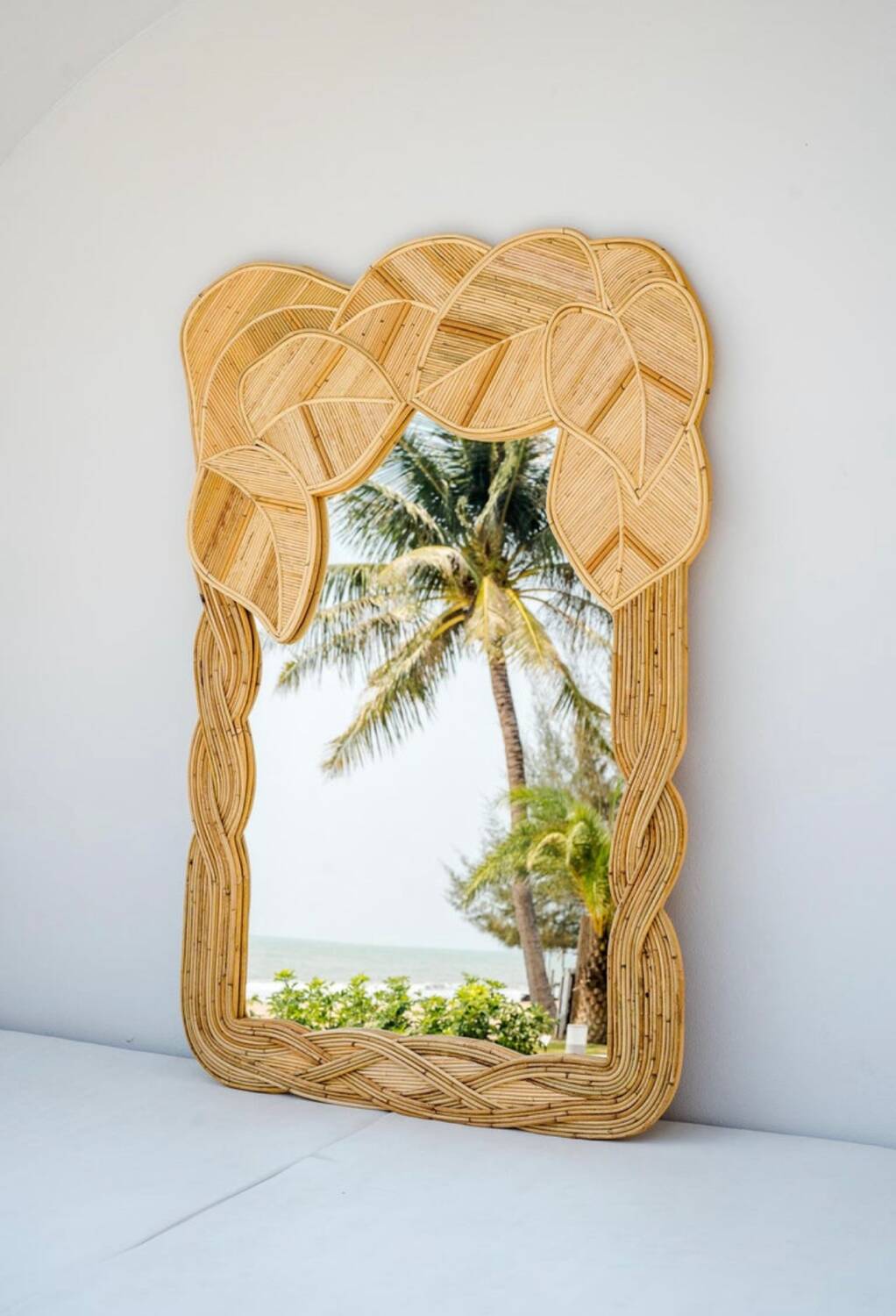 Natural rattan mirror