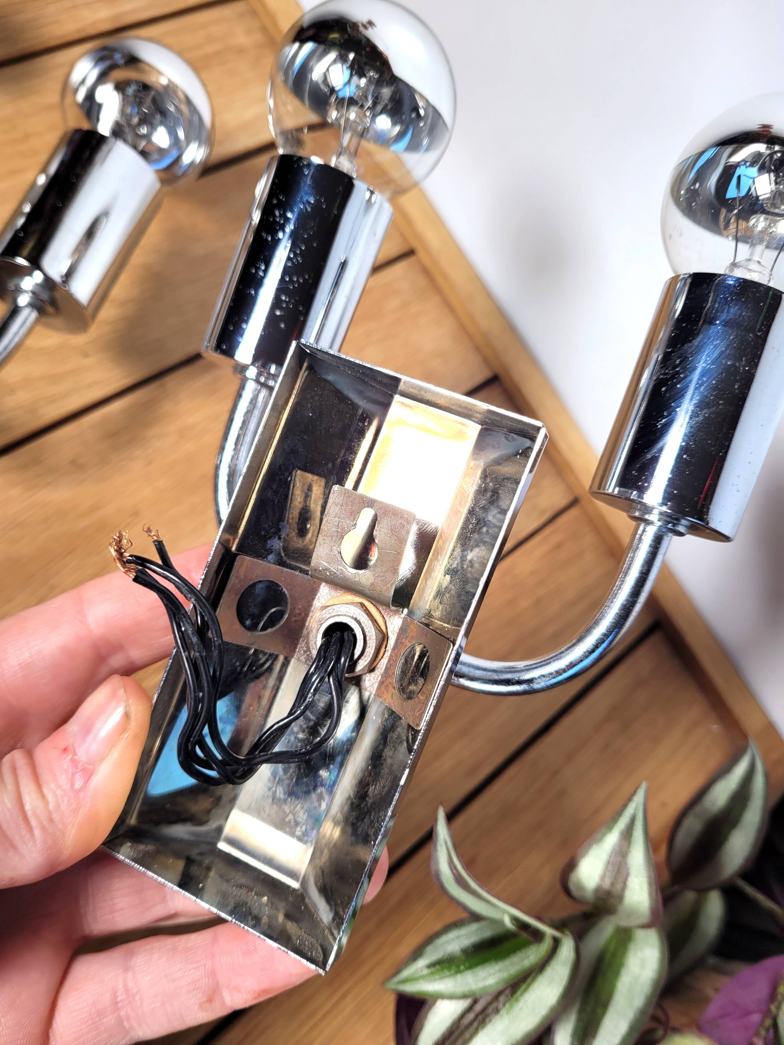 Pair of 1970 chrome wall lamps