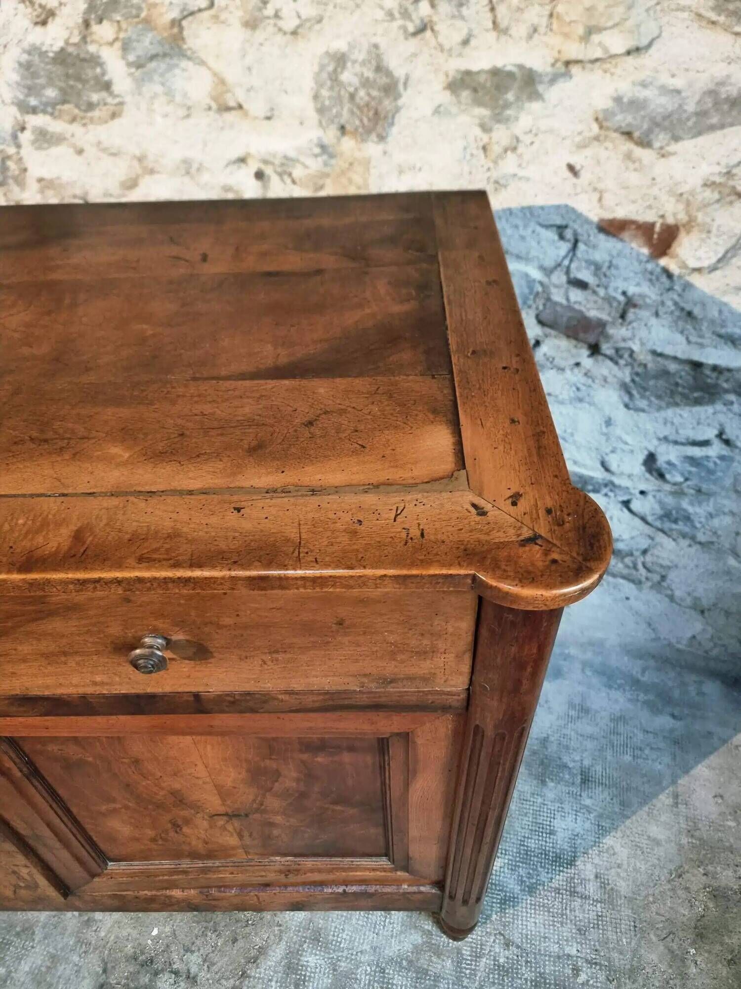 Antique French Walnut Sideboard - 19th Century Buffet with Drawer and Double Doors - Rustic Farmhouse Storage