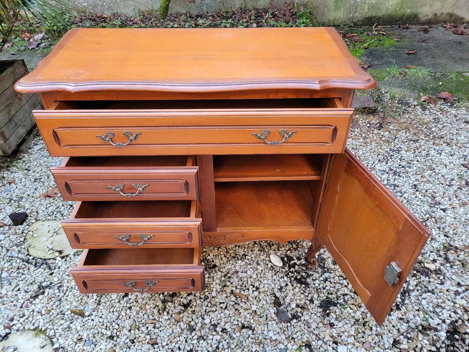 Louis XV solid cherry wood chest of drawers