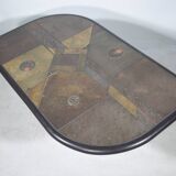 Table basse brutaliste en pierre, cuivre et laiton par Paul Kingma, années 70-80
