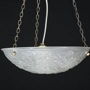 French Art Deco glass bowl pendant chandelier with floral pattern, 1950