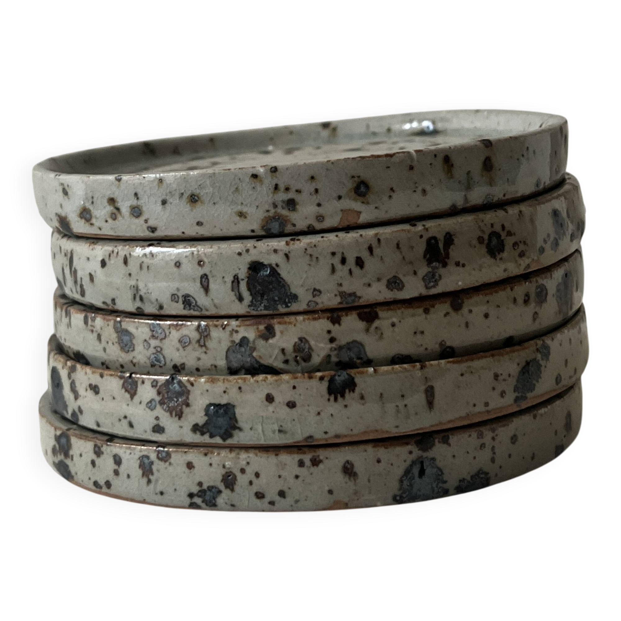 Set of 5 dessert plates in ceramic (workshop pyritic stoneware) circa 1970.