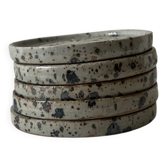 Set of 5 dessert plates in ceramic (workshop pyritic stoneware) circa 1970.