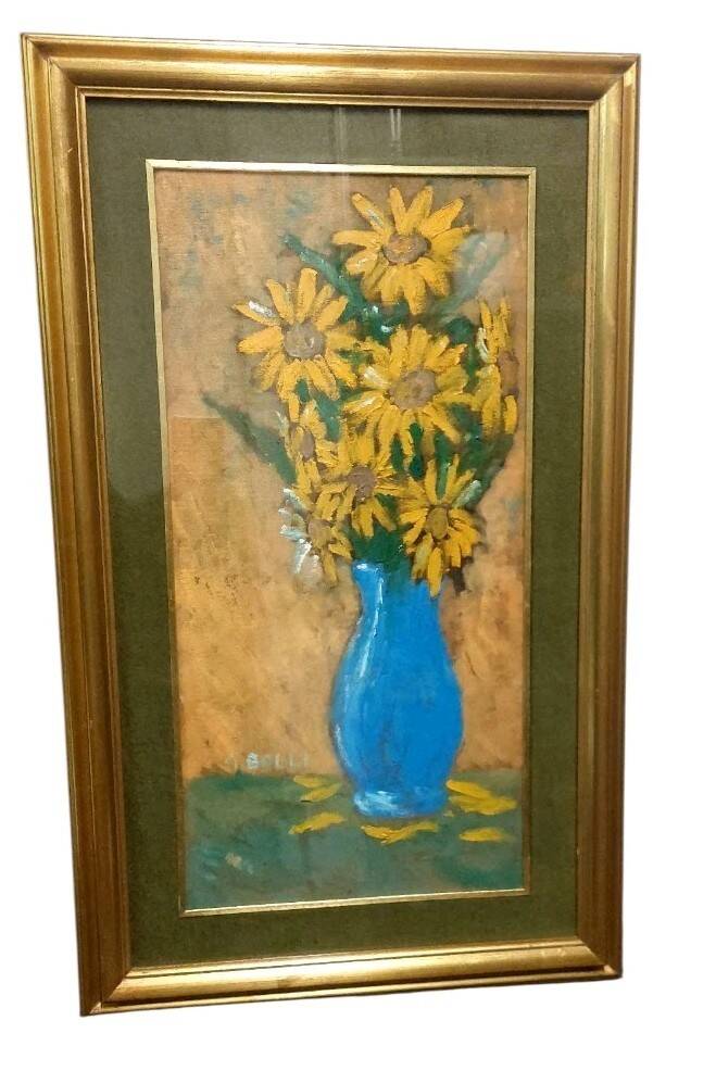Oil on faesite, vase of flowers GEROLAMO BOLLI (Pisa 1933-2009)