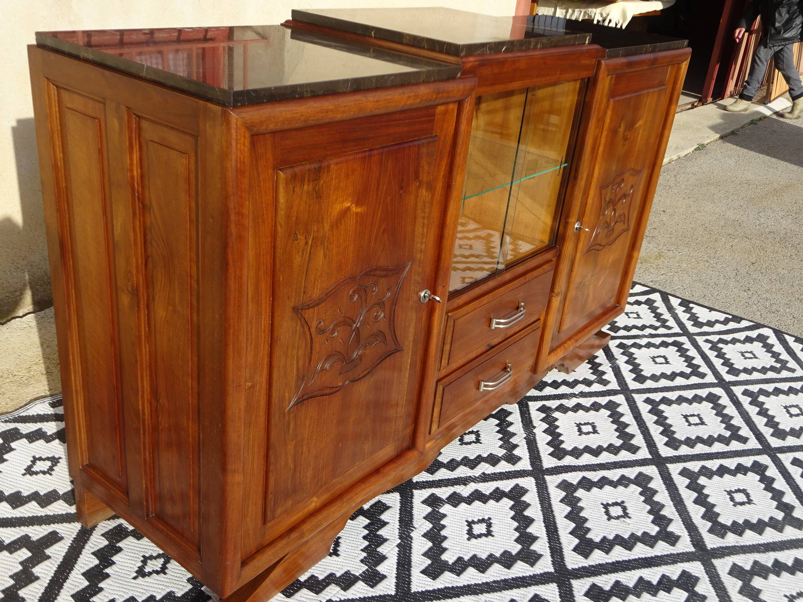 Walnut buffet with black marble top