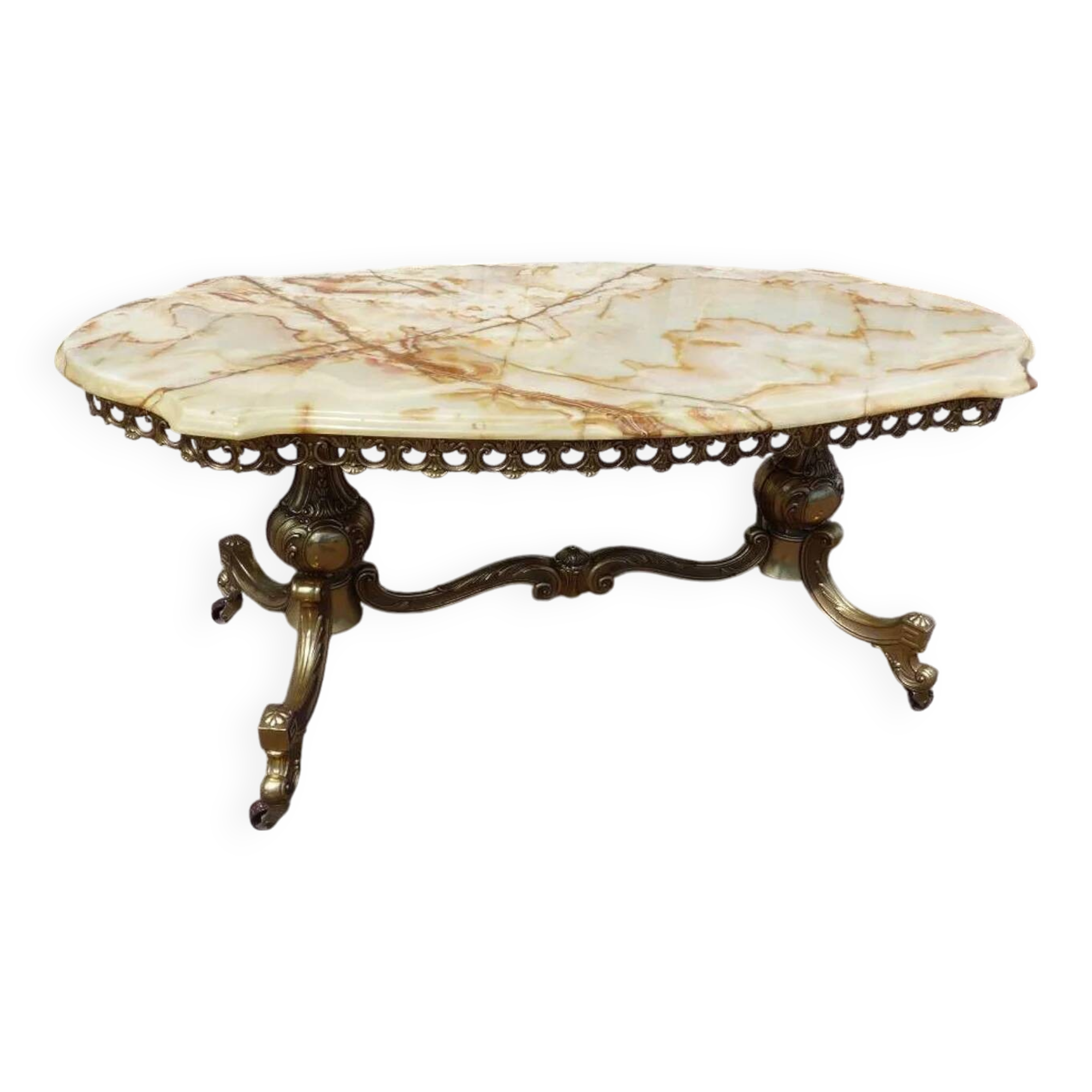 Coffee table in bronze brass and Fratelli Orsenigo marble