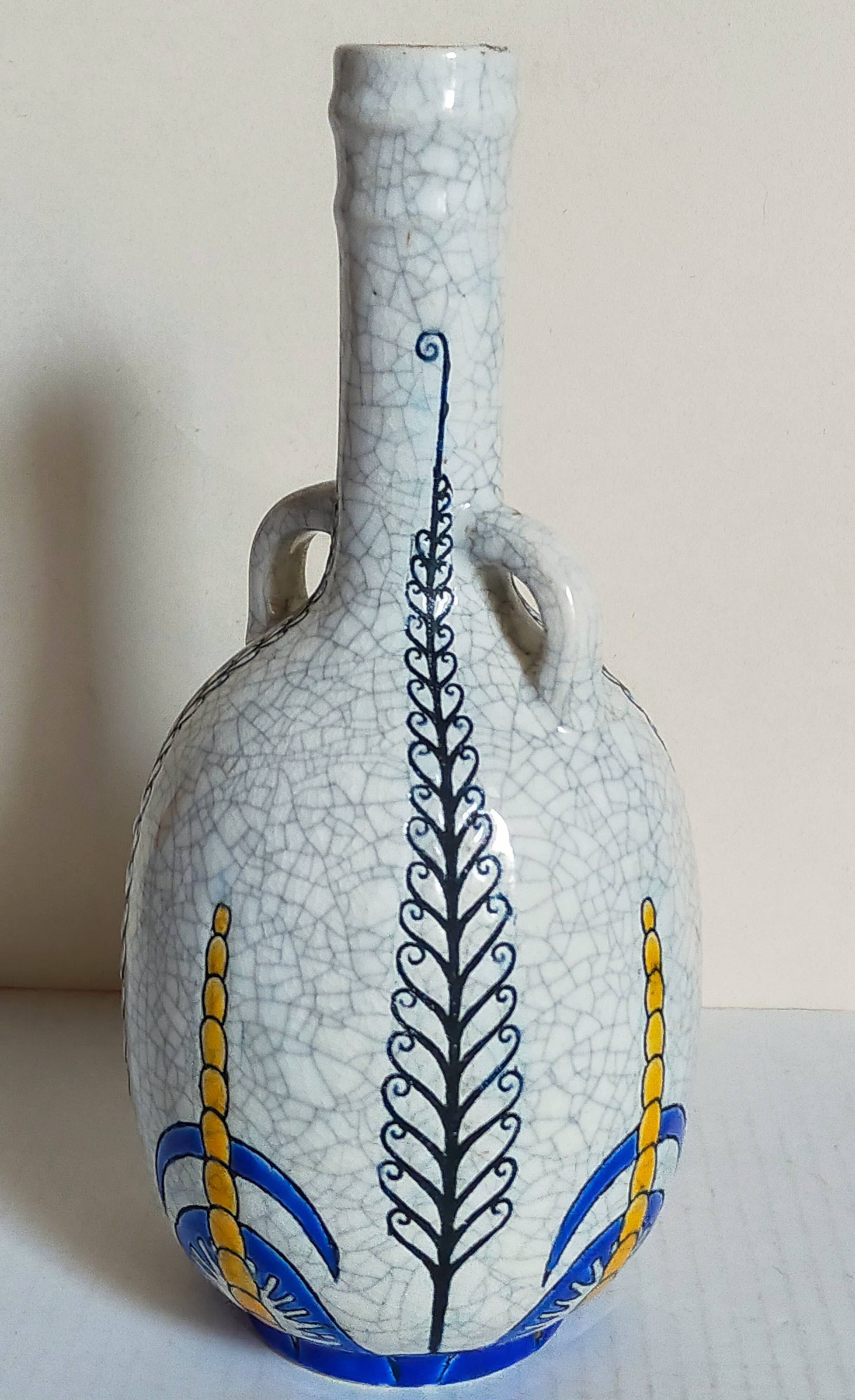 Soliflore bottle vase in fine earthenware boch frères la louvière-keramis early 20th century