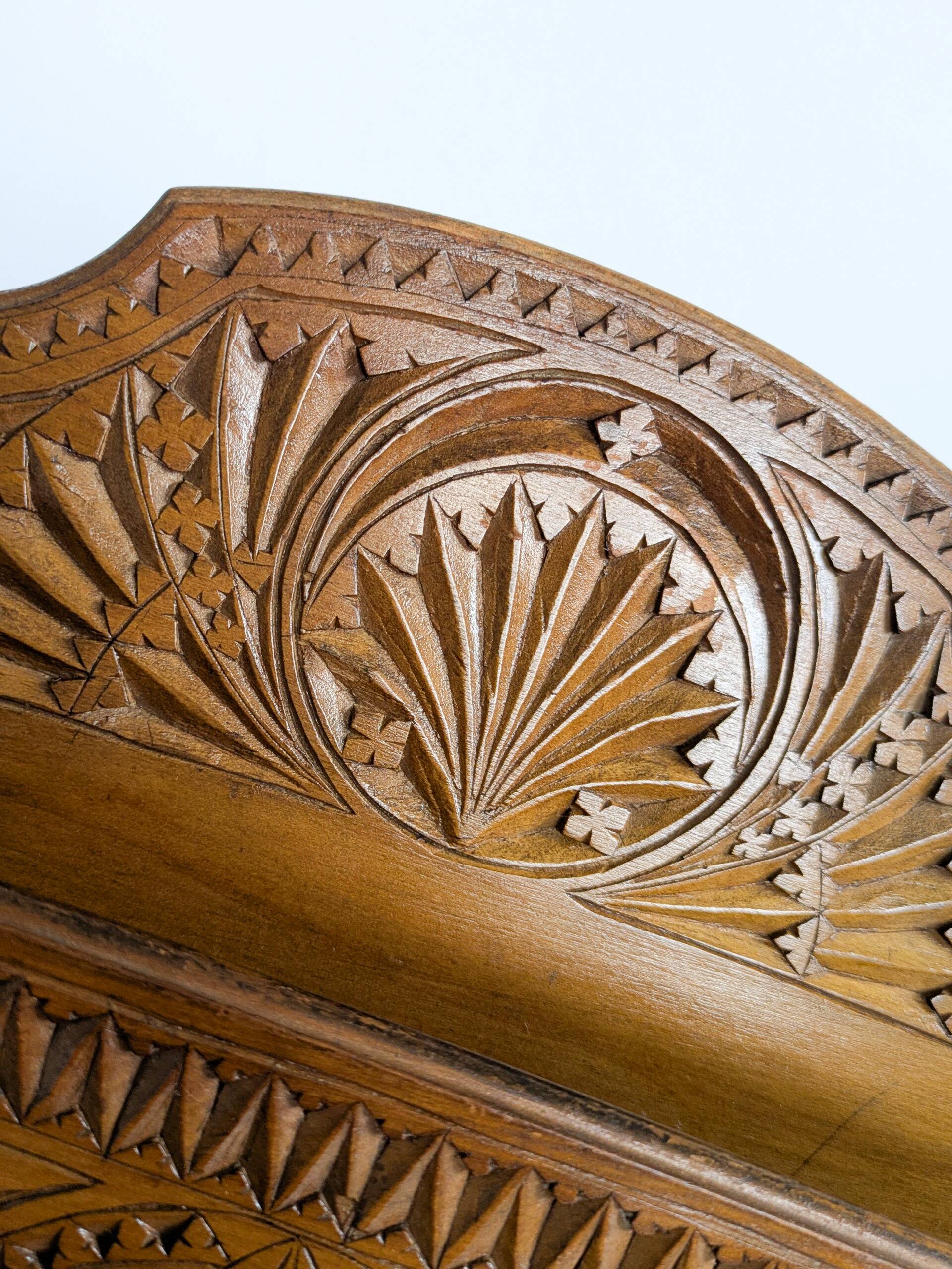 Wall-mounted letter holder, antique carved wood, folk art.