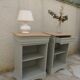 2 Louis Philippe style bedside tables reimagined in grey-green, wooden top.