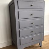 Wooden dresser painted five drawers tapered feet, vintage 60s