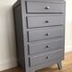 Wooden dresser painted five drawers tapered feet, vintage 60s