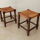 Vintage straw stool in turned wood 50s/60s