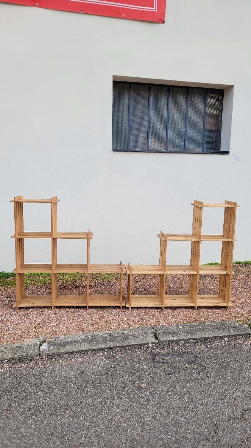 Pair of vintage pine "staircase" bookcase shelves - 1970s