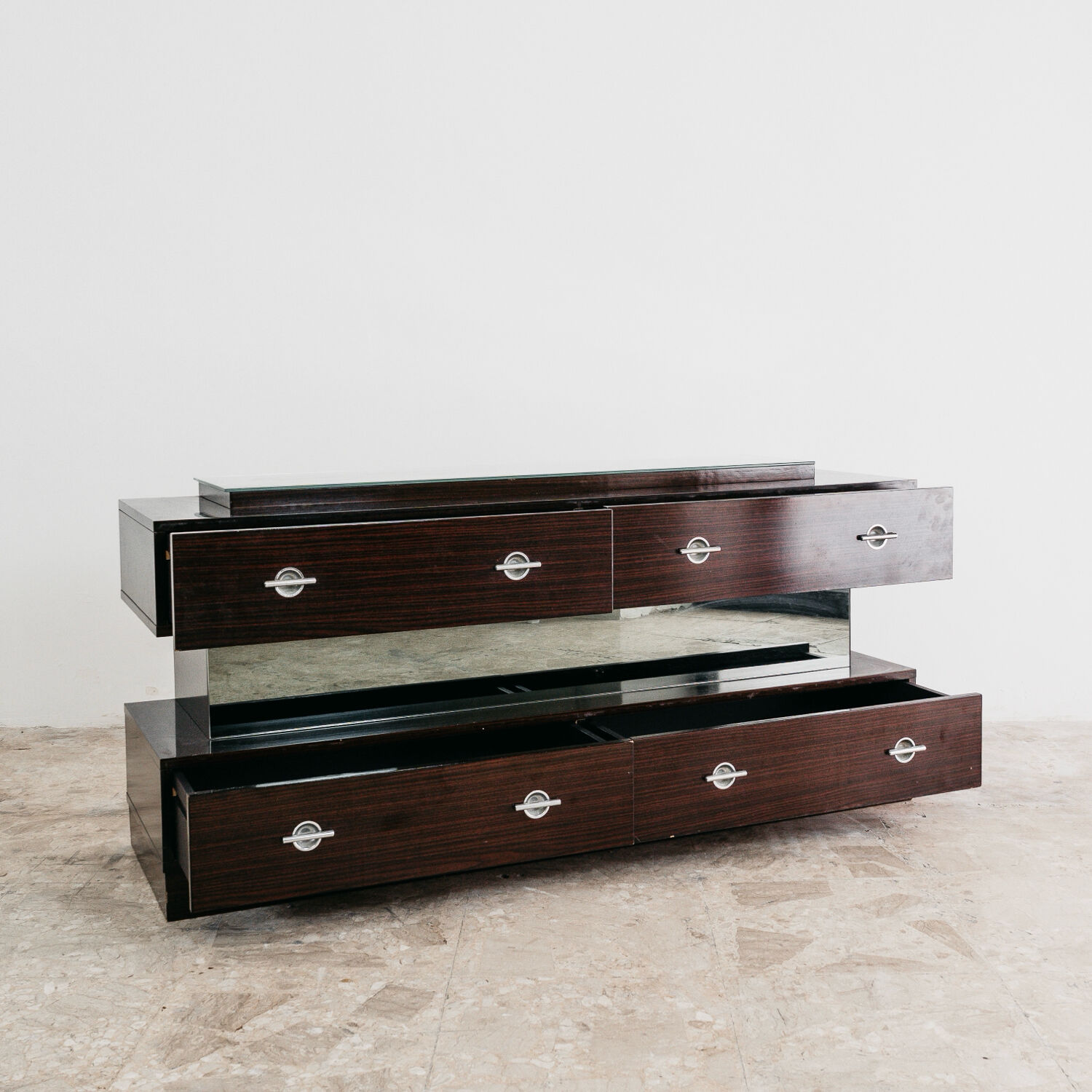 Comò Cassettiera In Ebano Macassar E Specchio Cubic Design Modern 70