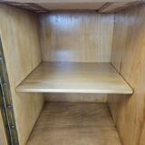 1940s Art Decò dressing table in blond walnut with sliding glass