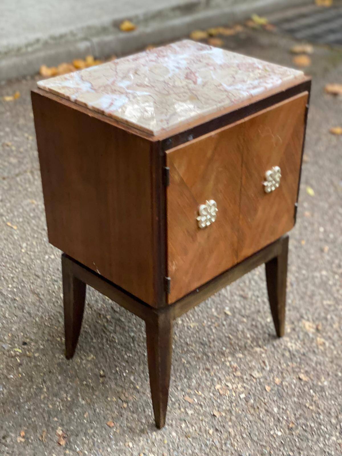 Scandinavian art deco bedside table in wood and marble