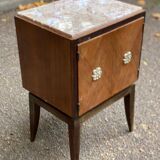 Scandinavian art deco bedside table in wood and marble