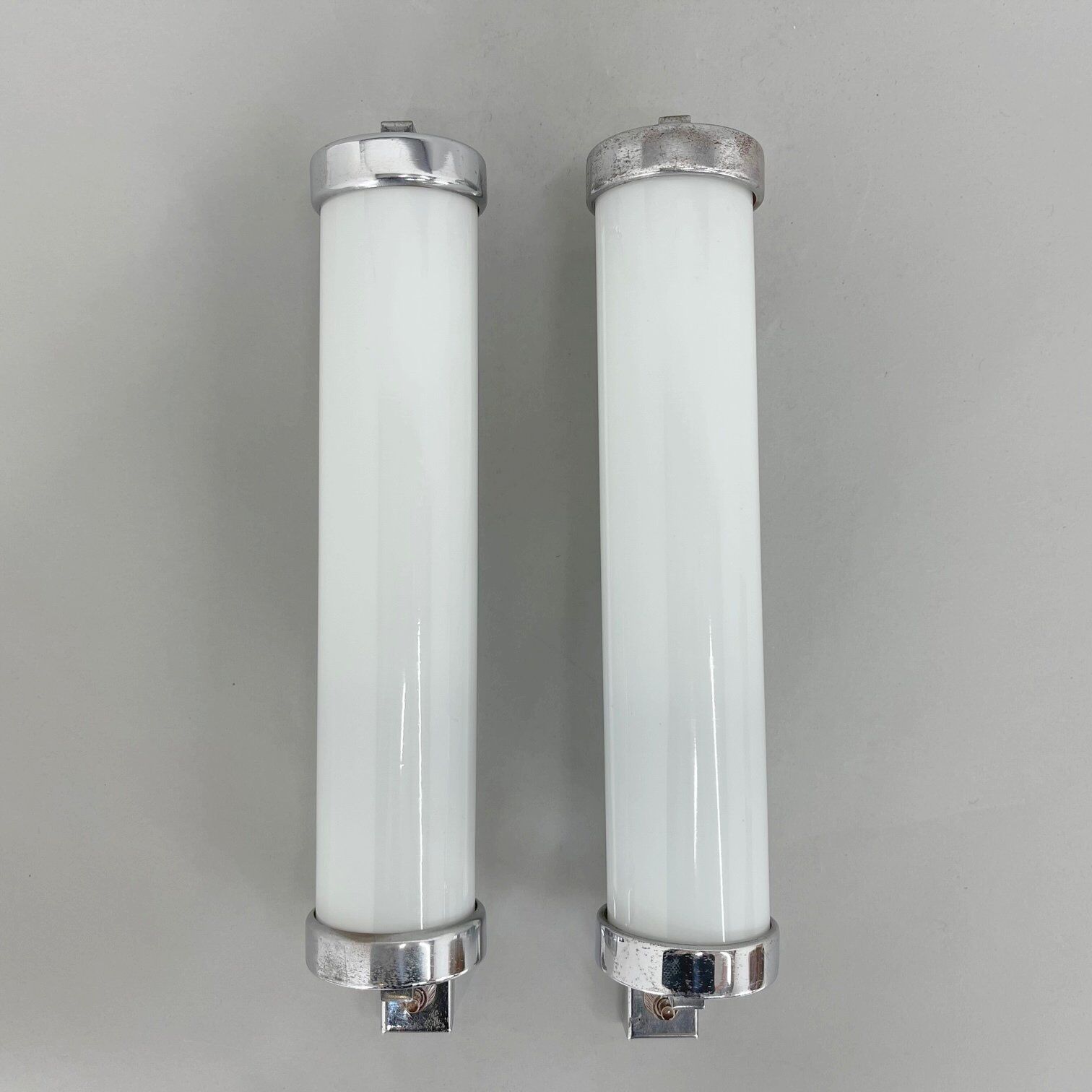 Pair of bauhaus or functionalist chrome wall lamps, 1930's