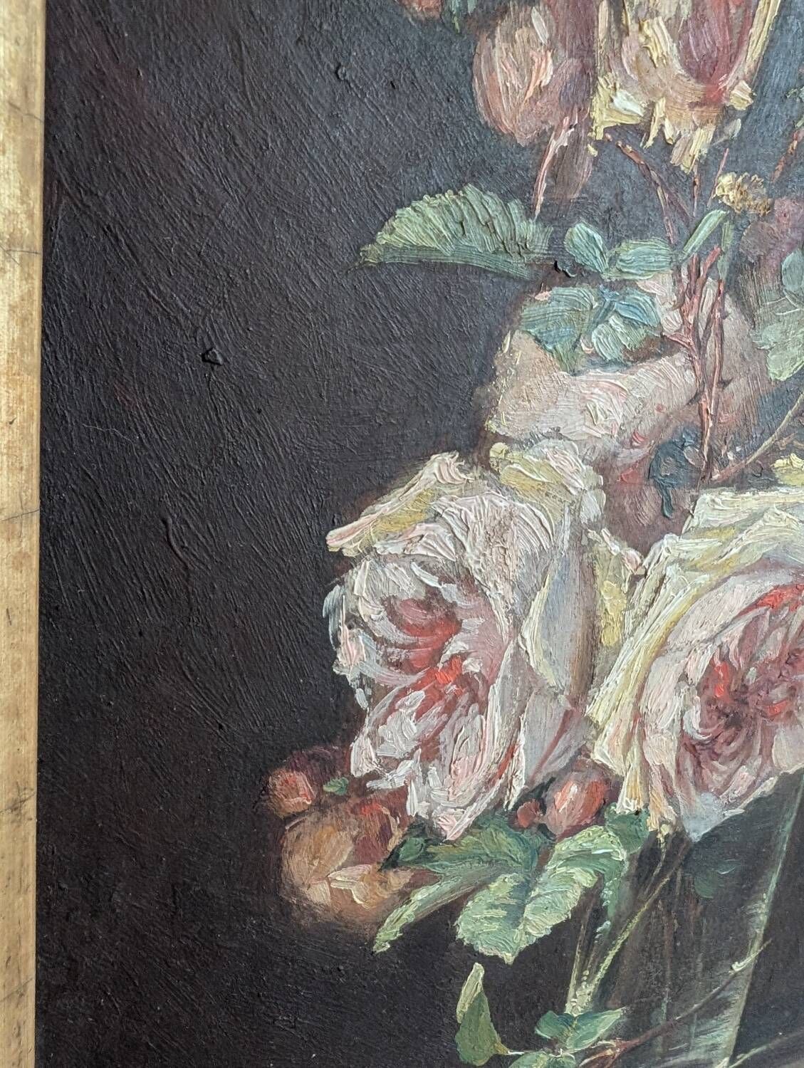 Oil painting on rosewood in a vase, early 20th century